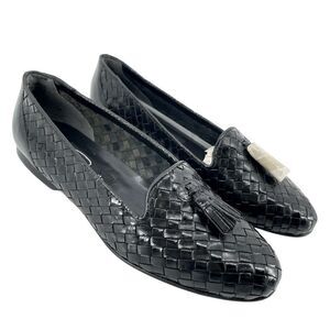 Vintage Pappagallo Women’s Black Woven Leather Tassel Fringe Loafers Size 6.5